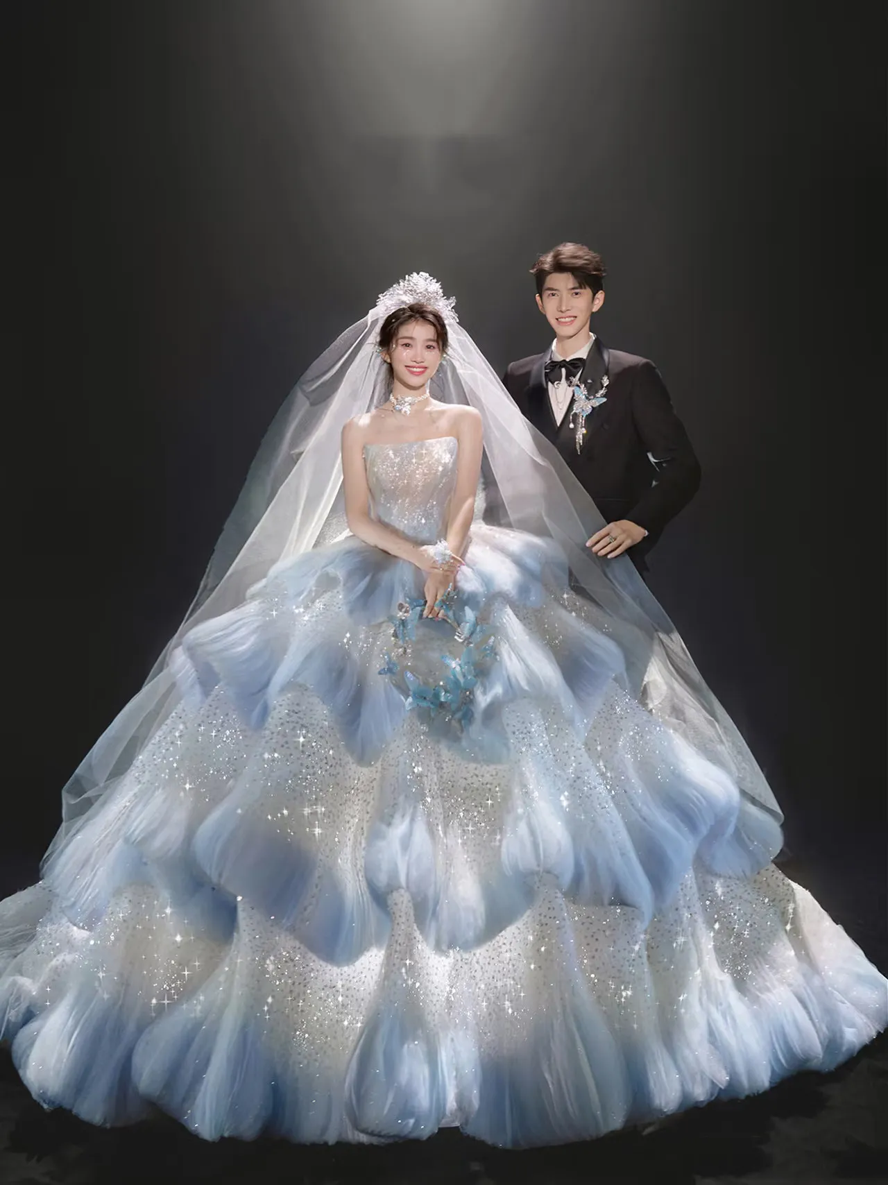 blue gradient wedding dress S0600y 2026 New Dreamy Jellyfish Dress,High-end Trailing Tulle Ball Gown For Women Evening Dresses Size:9 - 12 months the skirt expands into NEWSS26WAVE1 A-Line Skirt With Panel