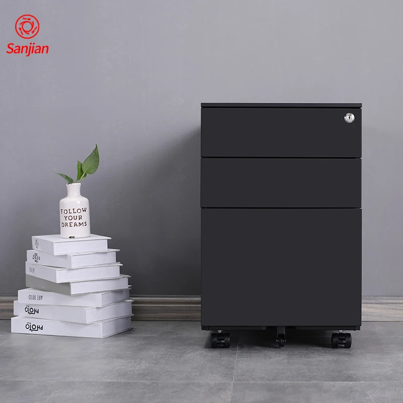 Luoyang Sanjian Black color three sections lockable 3 drawer movable office steel drawing filing cabinet specifications