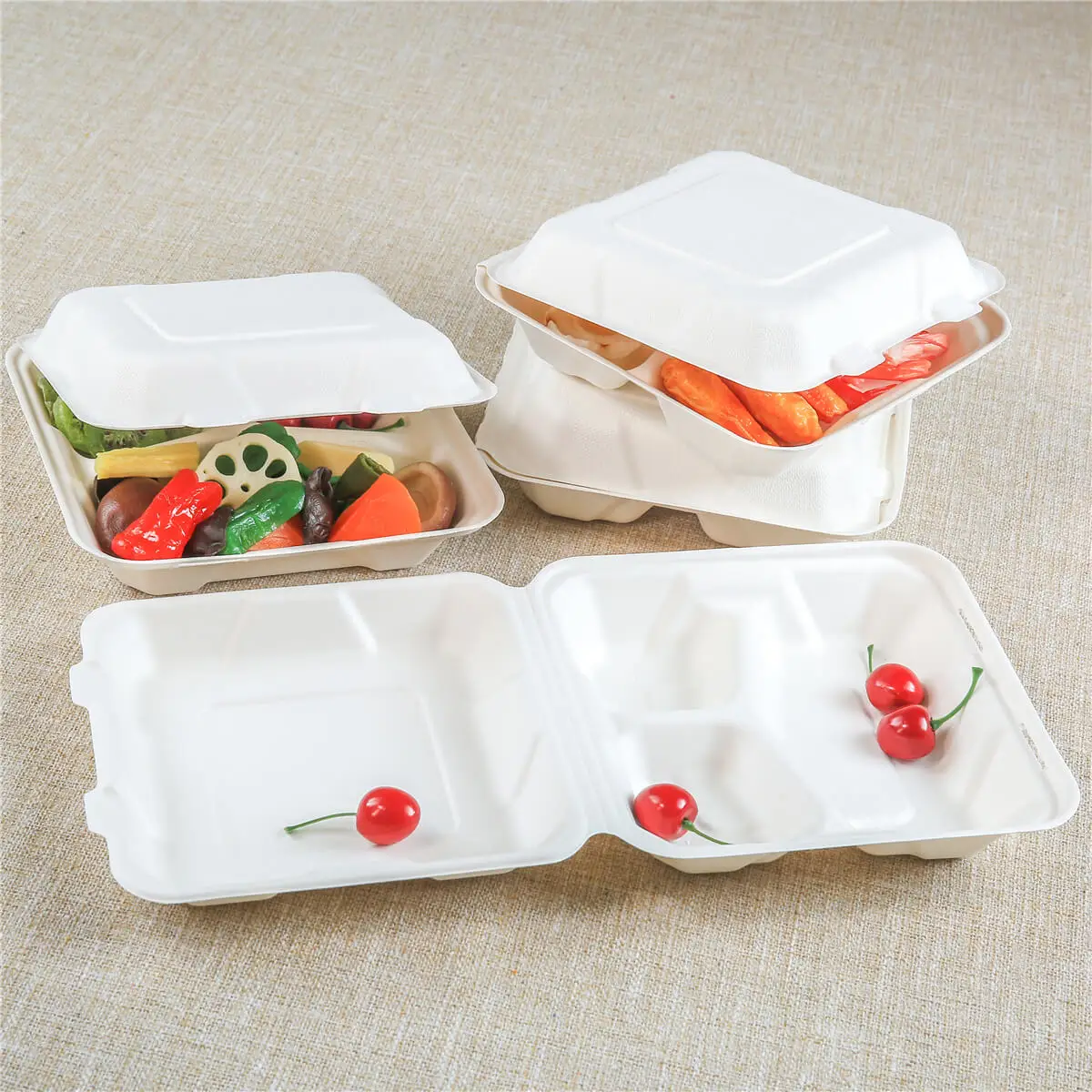 Food Containers with Lids 2 Piece Sugarcane Restaurant Container with Compartments 9x9 in