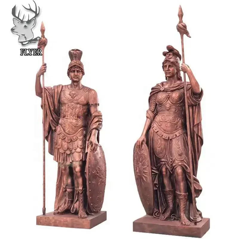 屋外公園の装飾金属等身大ローマの戦士の彫刻ブロンズ真鍮