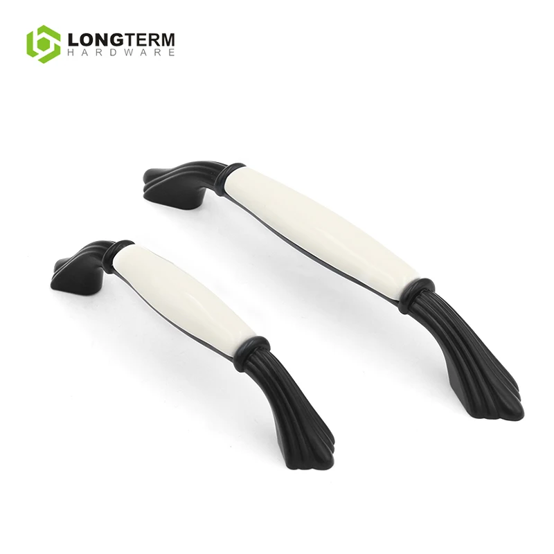 European Style Ceramic Door Handles Zinc Alloy Textured Cabinet Drawer Door Pull Kitchen Cupboard Handles for Furniture