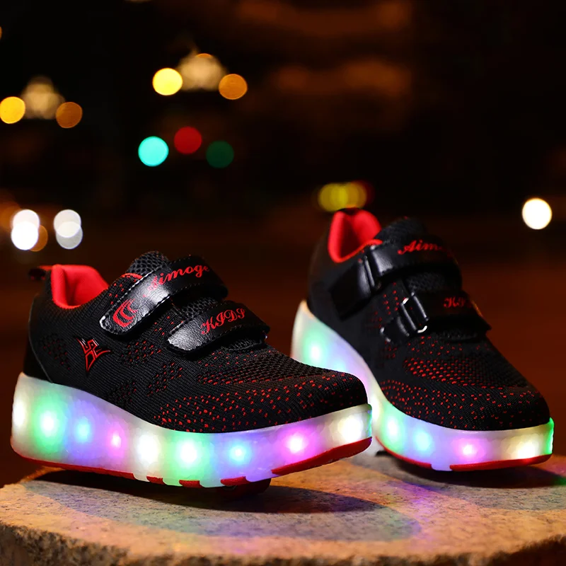 USB Rechargeable LED Light Up Roller Shoes Wheel Skate Sneaker Shoes for Boys Girls Kids