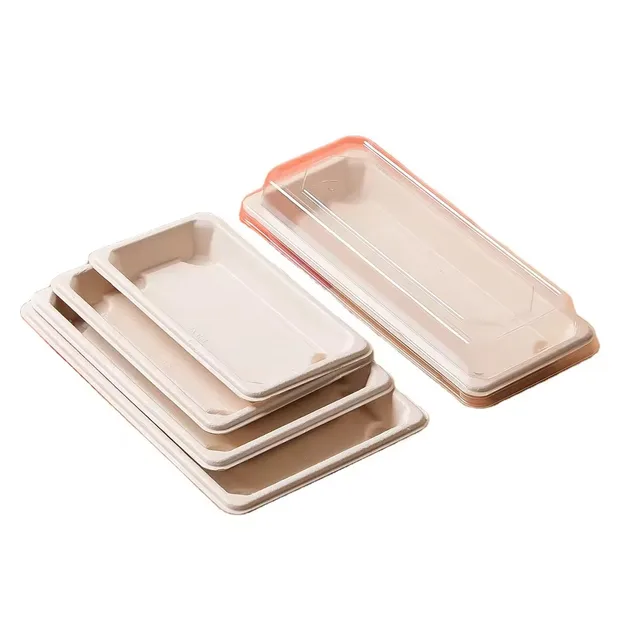 Sugarcane pulp Disposable Compostable Sugarcane Food Plates Biodegradable Bagasse Pulp Sushi Trays