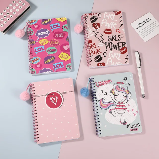 GF Hot Selling Creative Cartoon Cute Spiral Notebook Twinwire Binding College Ruled Lined Journal Diary Notebook for Students