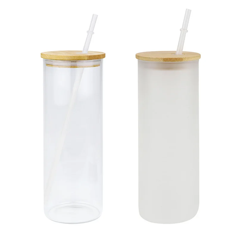 Libbey 16 Oz Glass BLANK Modern Coffee Glass Bamboo Lid Reusable Straw 