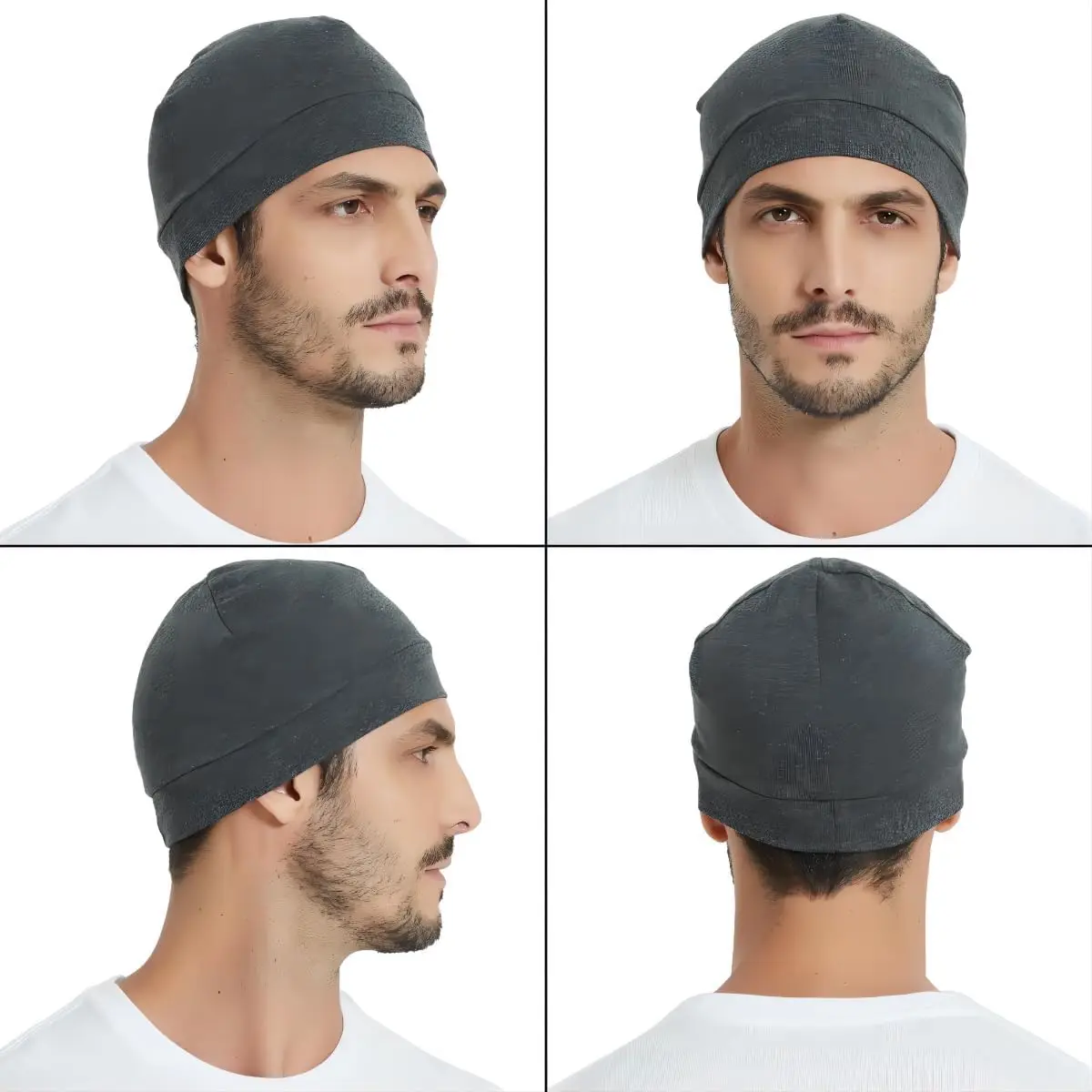 Headshion 2-Pack Lightweight 100% Cotton Beanie Sleep Hats 3D Embroidery Skull Caps for Men & Women Breathable Helmet Liner\