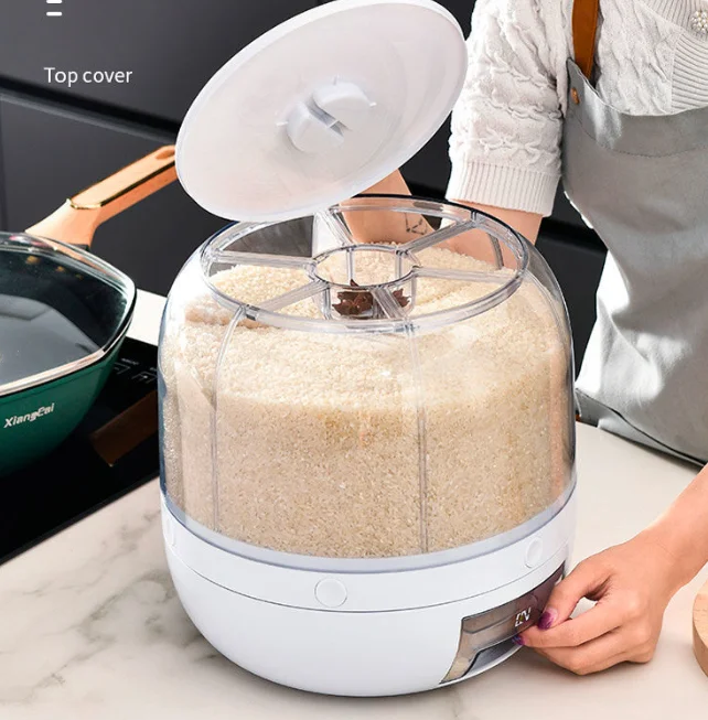 OWNSWING Grain Dispenser 360 Rotating 6 Grid Food Dispenser Rice and Grain Storage Container