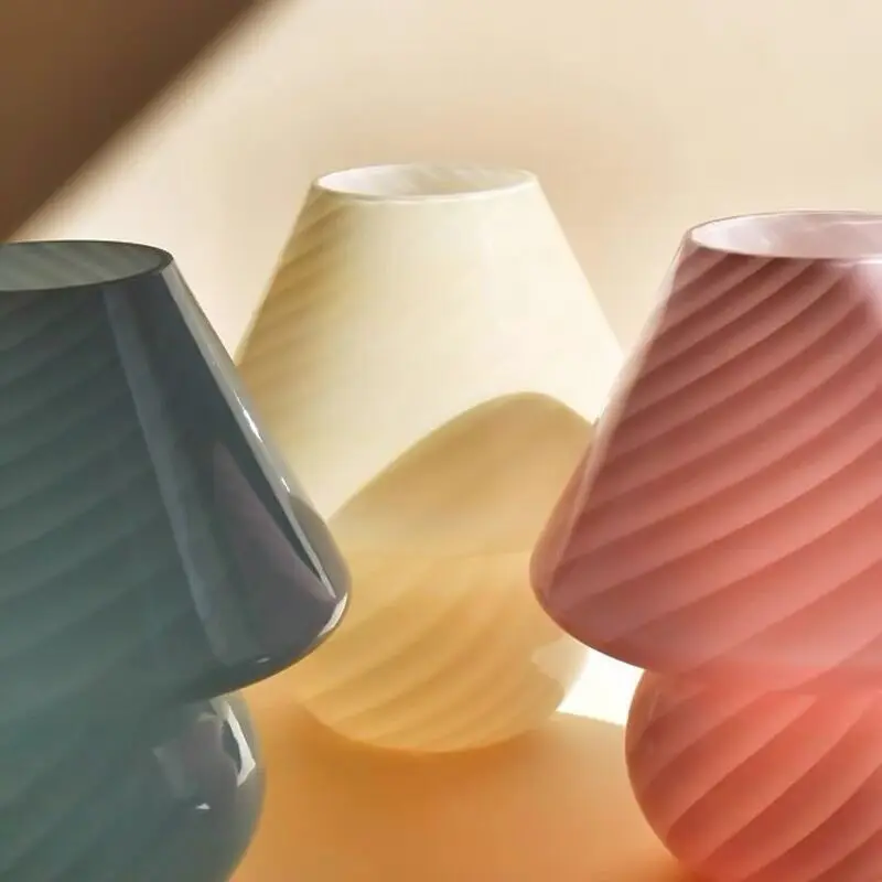 JLG-333 Pamono Vintage Swirl Murano Mushroom Glass Table Lamp Classic for  Home Decor with Plug,Pink Lamp