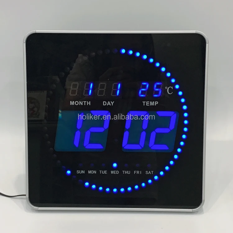 Reloj digital pared led con melodía, fecha, temperatura, alarma,  calendario, cód. 1021 