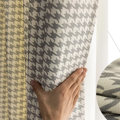 Houndstooth Swallow Gird Printed Linen Material Finished Curtains Cortinas Factory Direct Sales Custom Design