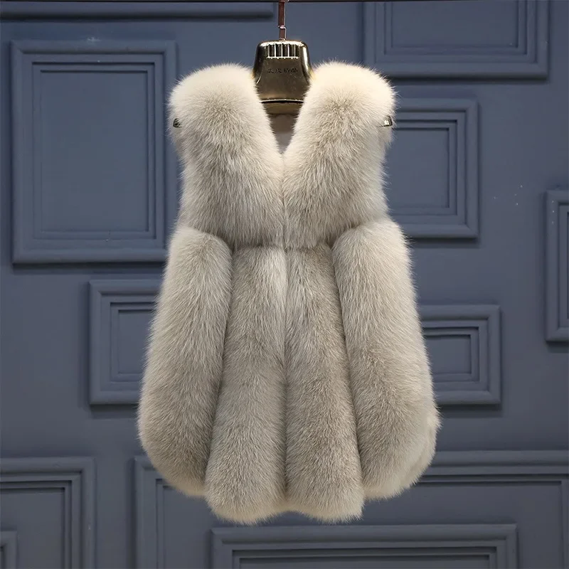 Direct Sales Popular In Europe And America Jacket Women's Middle Long Style Artificial Fox Fur Vest_voghion.com