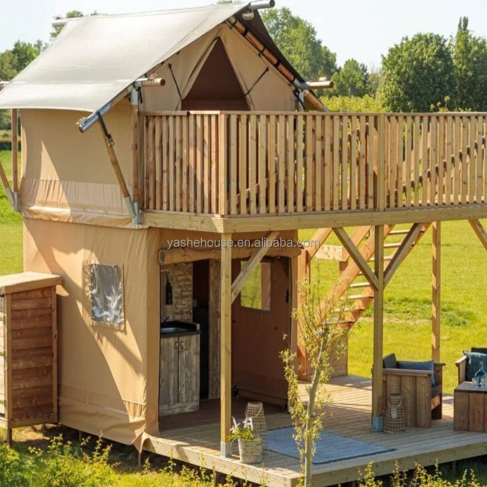 New Model 2 Story Glamping Safari Tents For Resorts Hotel Wood Frame