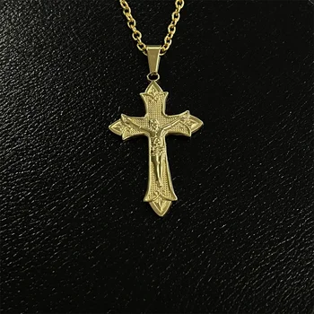 PASIRLEY 24k Gold Color Chain Pendent unisex Copper Alloy Cross Christian Pendant