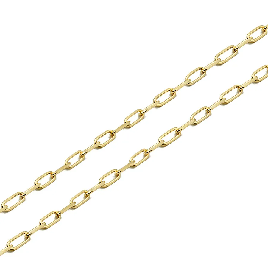 AU585 Wholesale Rectangle Cable Link Chain Necklace Cadenas De Oro14K  Solid Gold Paperclip Chain for Men