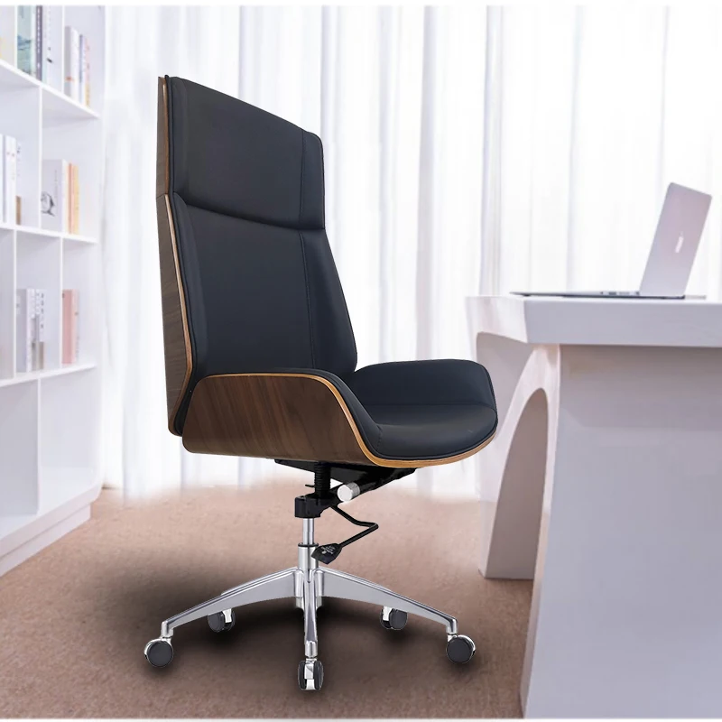 product high back bent plywood wooden boss chair swivel luxury leather adjustable computer boss office chair-96