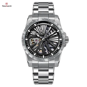 OEM New Design Custom Hollow Men's Watch Fully Automatic Mechanical Watch Lone Moon Personality Creative Stainless Steel Watch