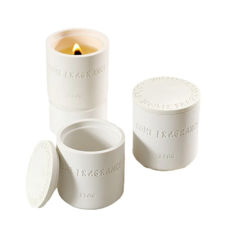 Nordic Modern Resin Candle Vessel And Lid Wedding White Embossed Unique Empty Candle Vessel With Lid