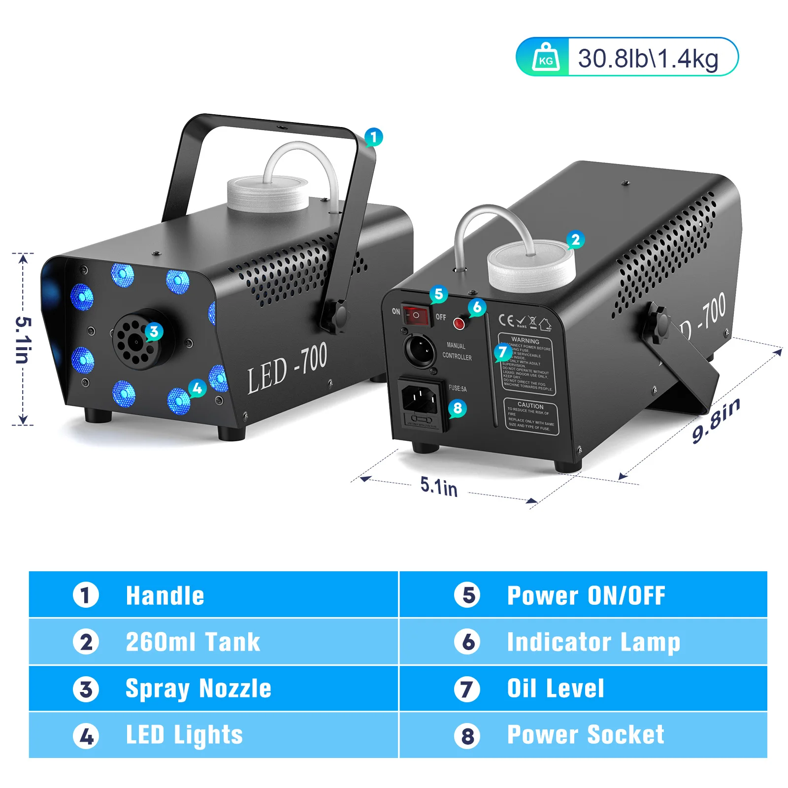 700W LED FOGスモークマシン8 LED RGB 3 in 1 LEDステージライト