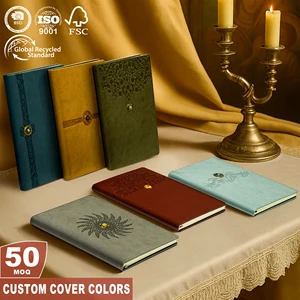 Low MOQ Custom Logo Embossed PU Leather A5 Weekly Planner Undated Whosale Agenda Schedule Mandala Vintage Style Notebook