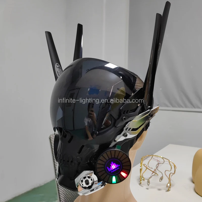 Cyberpunk Skull Mask with LED Light Gothic Cyber Mask for Men, Techwear Mask, Halloween Cosplay Costume Accessory
