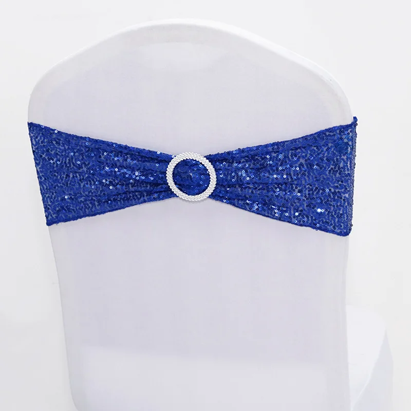 Sequin Chair Sash Bands Wedding Glitter Chair Bow Ribbon Ties With Buckle