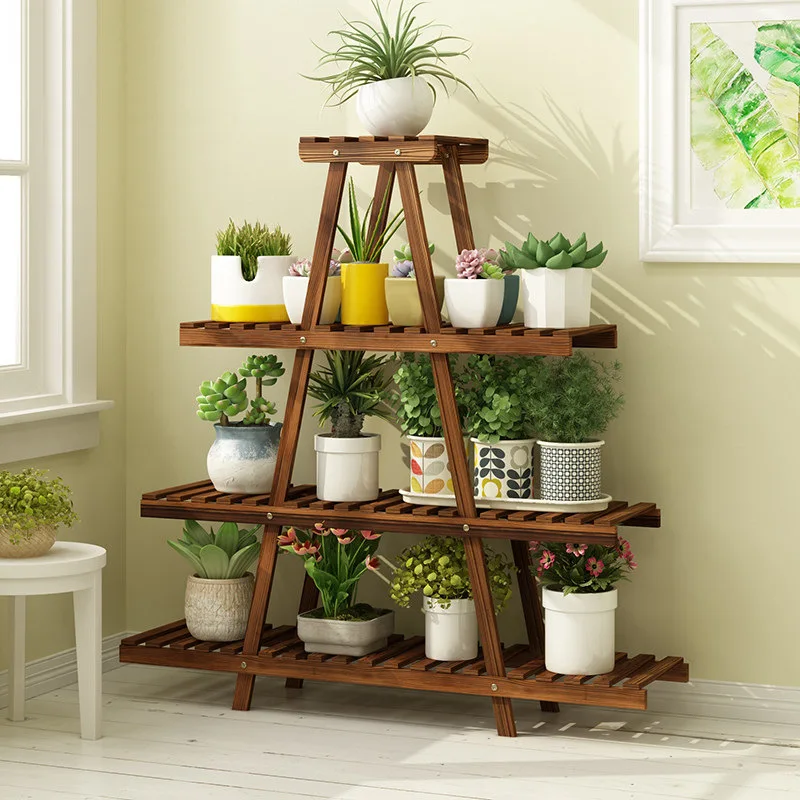 Modern Multilayer Solid Wood Floor Standing Corner Flower Display Rack ...