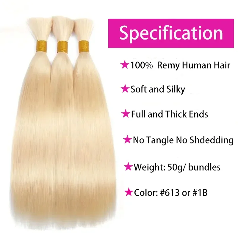 Blonde Human Hair Bulk Braiding Extensions No Weft Unprocessed 50g 16-24inch_voghion.com
