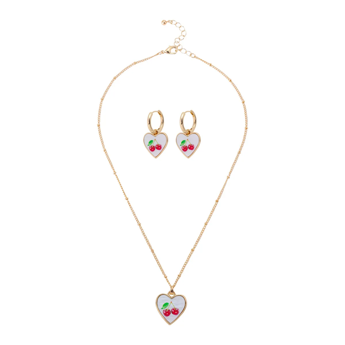 Summer Female Choker Necklace and Pendant Jewelry Set Gold Plated Alloy Sweet Cherry Design Cross-Border Fashion