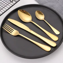 Y1212-1 Western High Grade Mirror Wedding 4pcs Golden Cutleries Stainless Steel Spoon Fork Sets