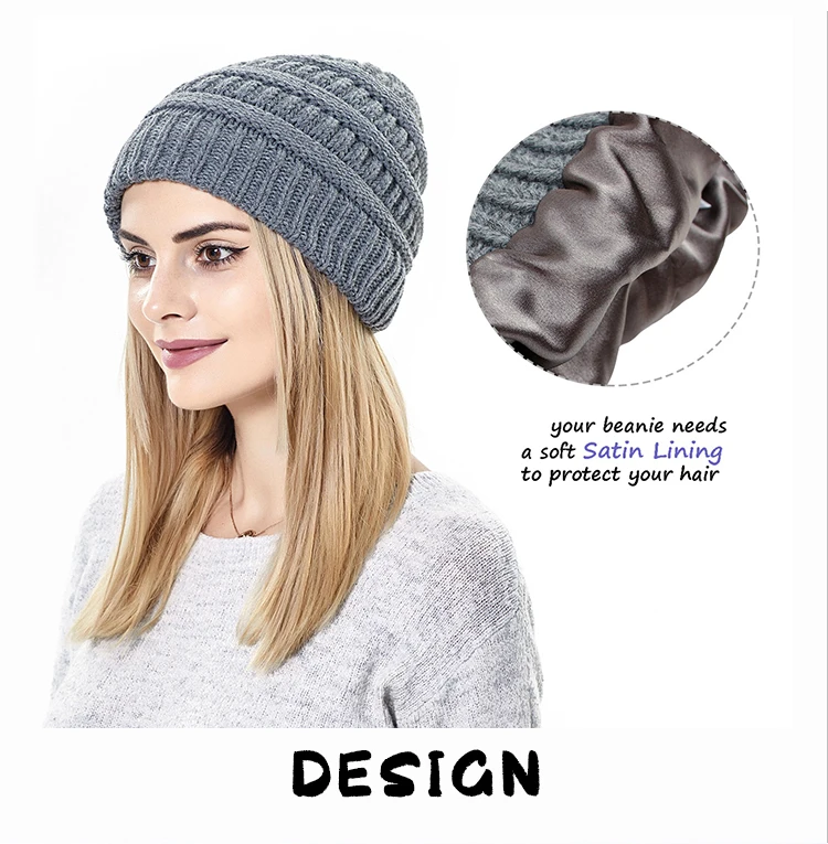 Womens Winter Warm Knitted Hat Satin Silk Lined Cable Knit Beanie ...
