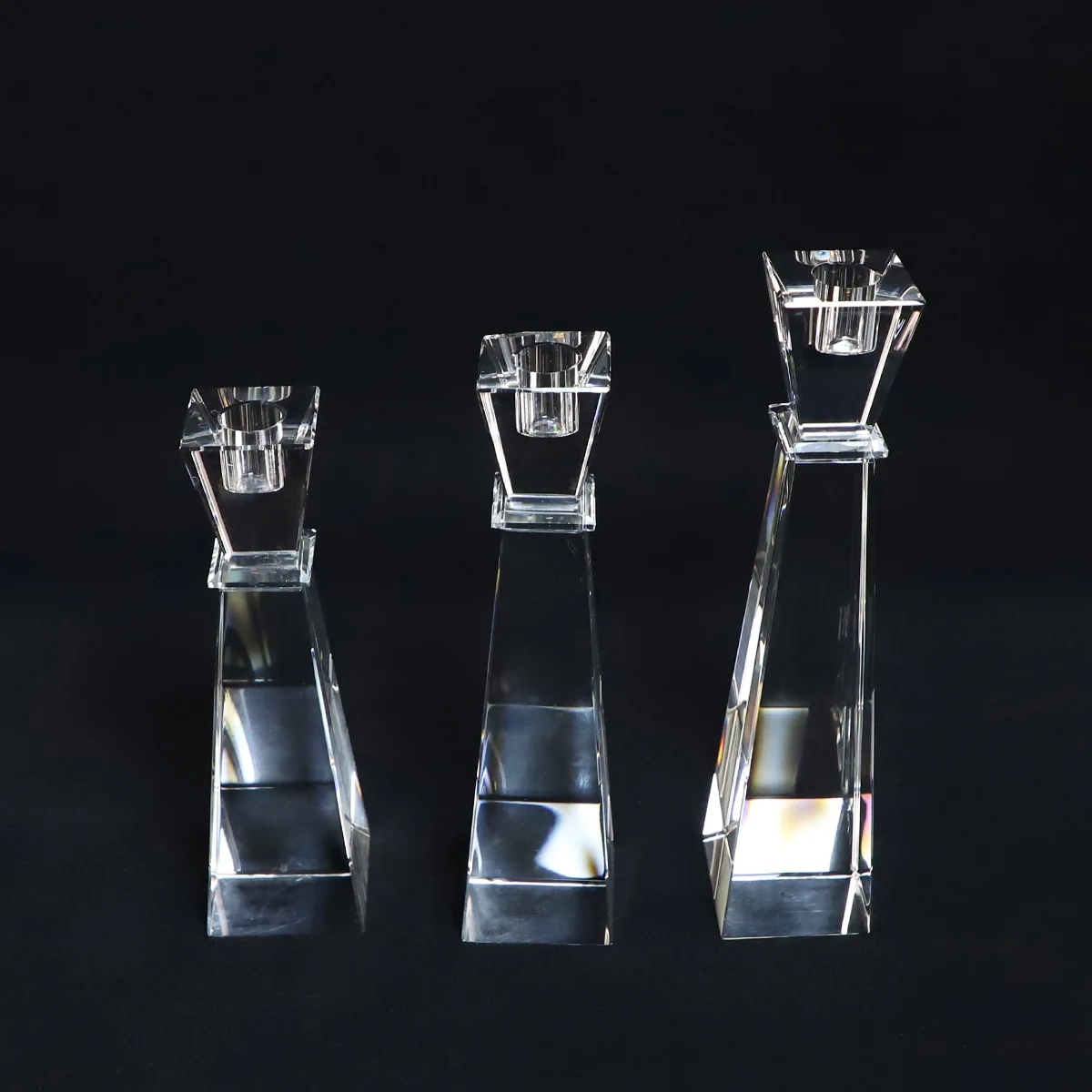 High quality glass candle holder decorations set of 3 long stem glass tealight candle holders