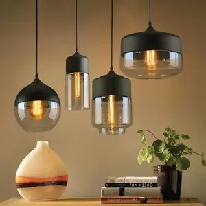 American Nordic Kitchen Island Dining Room Black Suspended Art Glass Shade Bowl E27 Pendant Light