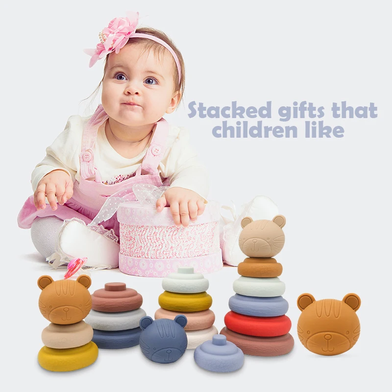 Round Fully Silicone Stacking Toy 100 Food Grade For 0 Month+ Babies