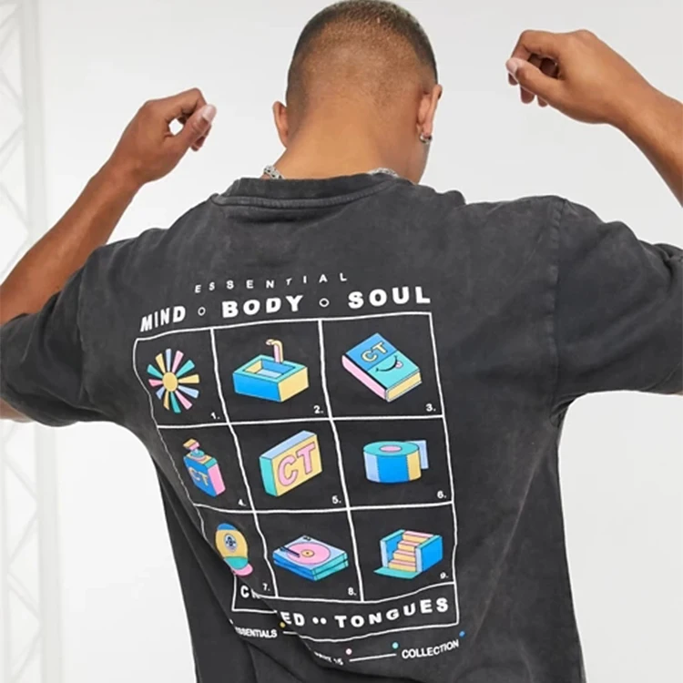 Hip Hop Streetwear Men′ S Graphic Tees Acid Wash T-Shirt