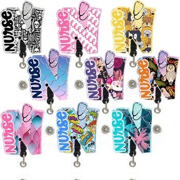 Wholesale Acrylic Stethoscope Nurse Badge Reel For Nurse Accessories Plastic Animal Flower Ribbon Skeleton Badge Holder