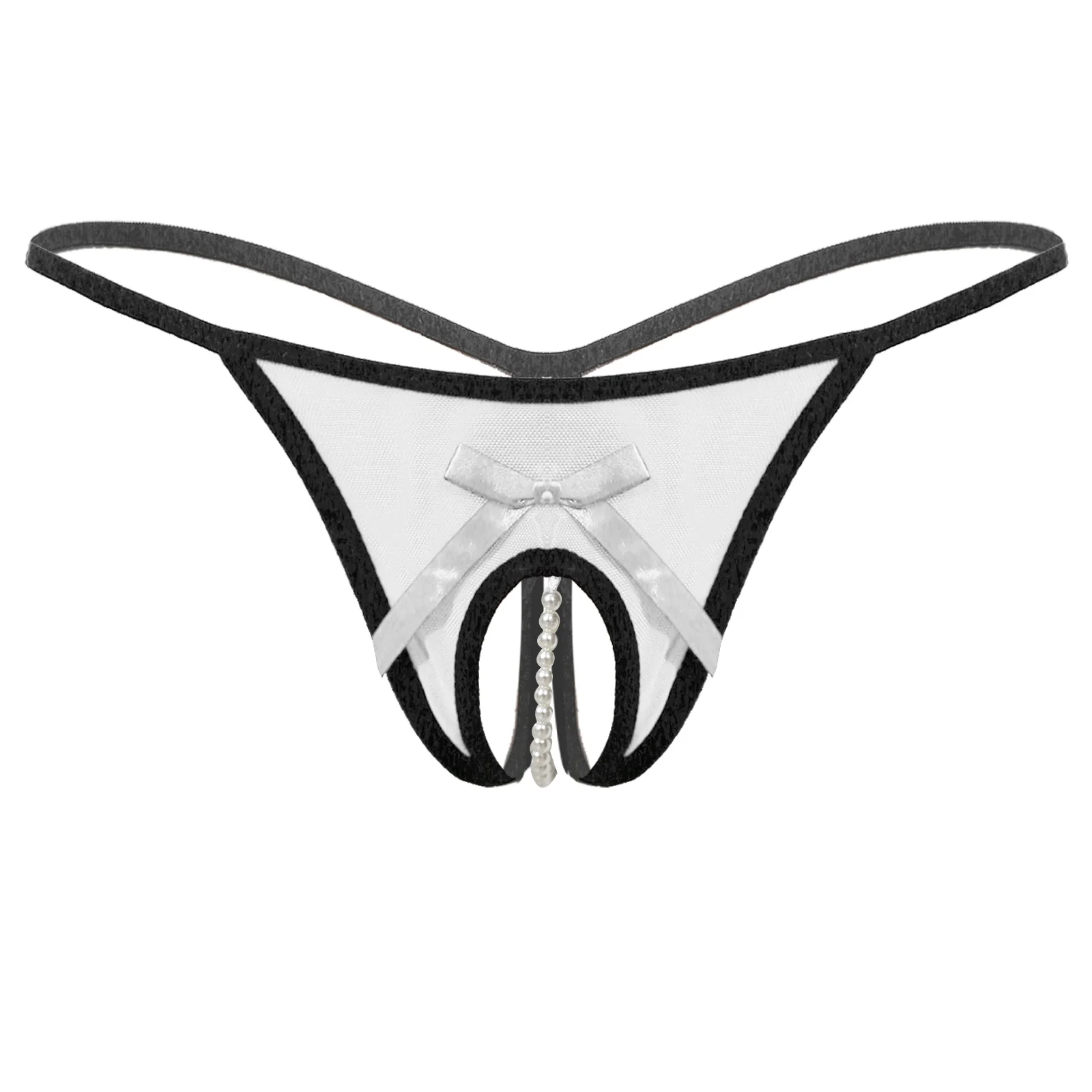 2023 Mesh Artificial Pearls Low Waist T Back Womens Thong Panties Crotchless Briefs Buy Womens 