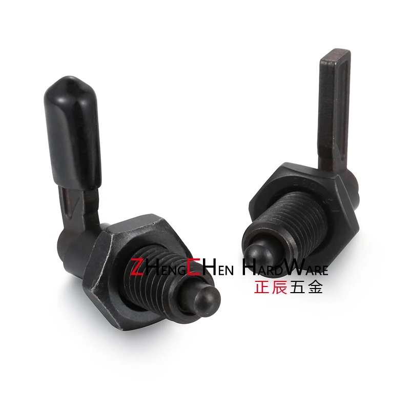 product high quality black carbon steel l handle self locking pull knob indexing plunger with plastic sleeve-63