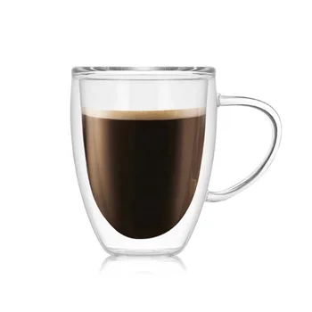 Glass Insulated Clear Tea Cups Double Wall Glass Coffee Mugs with Handle Perfect for Espresso Latte Cappuccinos