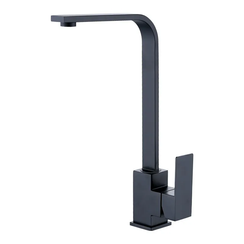 Factory Direct Black Square Kitchen Mixer Faucet Single-Handle Sink Tap for Hot & Cold Water Single-Hole Installation for Hotels