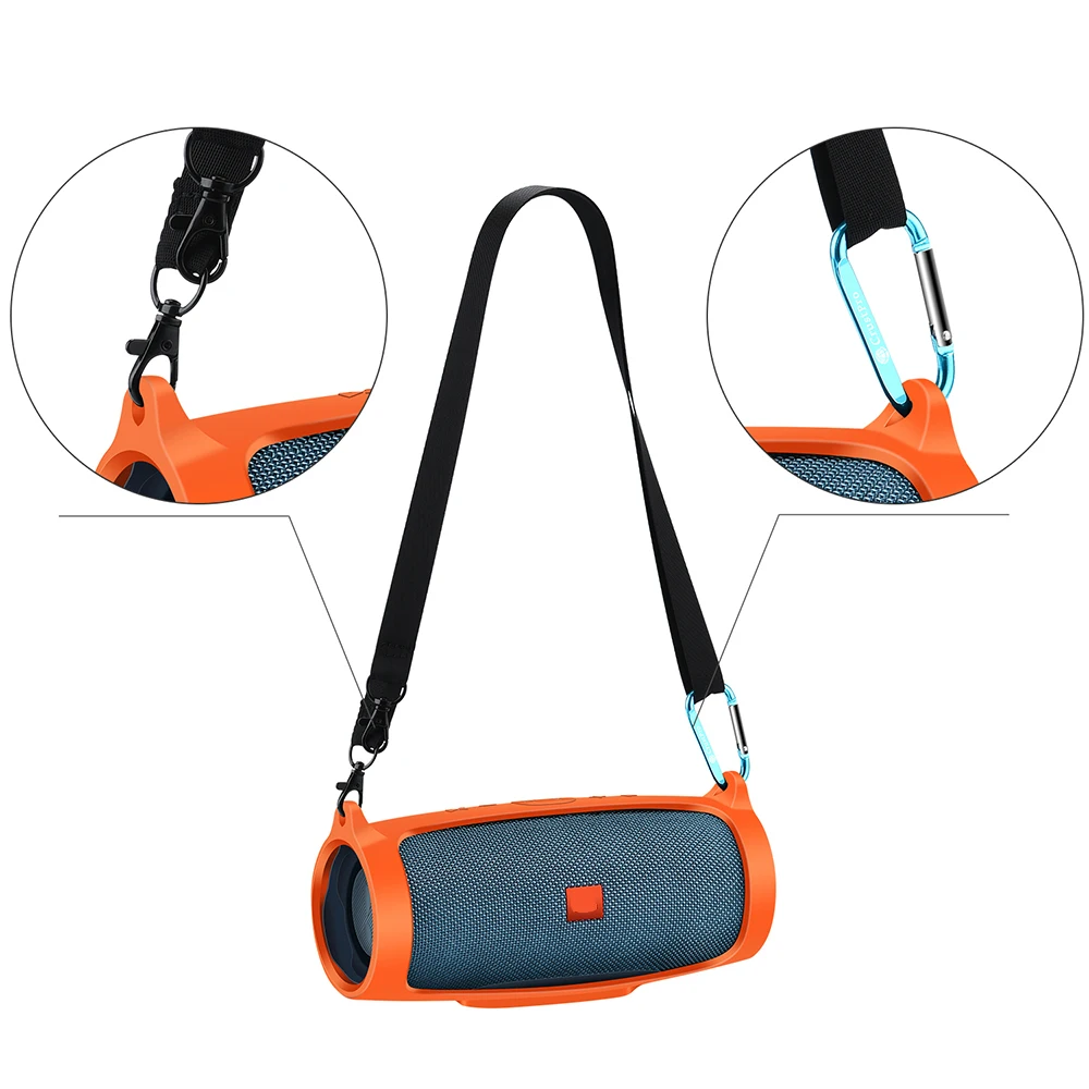Professional Manufacturing Silicone Speaker case with Carabiner and Shoulder Strap Bumper case for jbl Charge 4