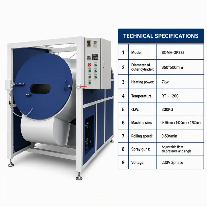 Automatic Drum Painting Machine with Auto Unloading for Small Parts Screw Nail BOMA-GP883