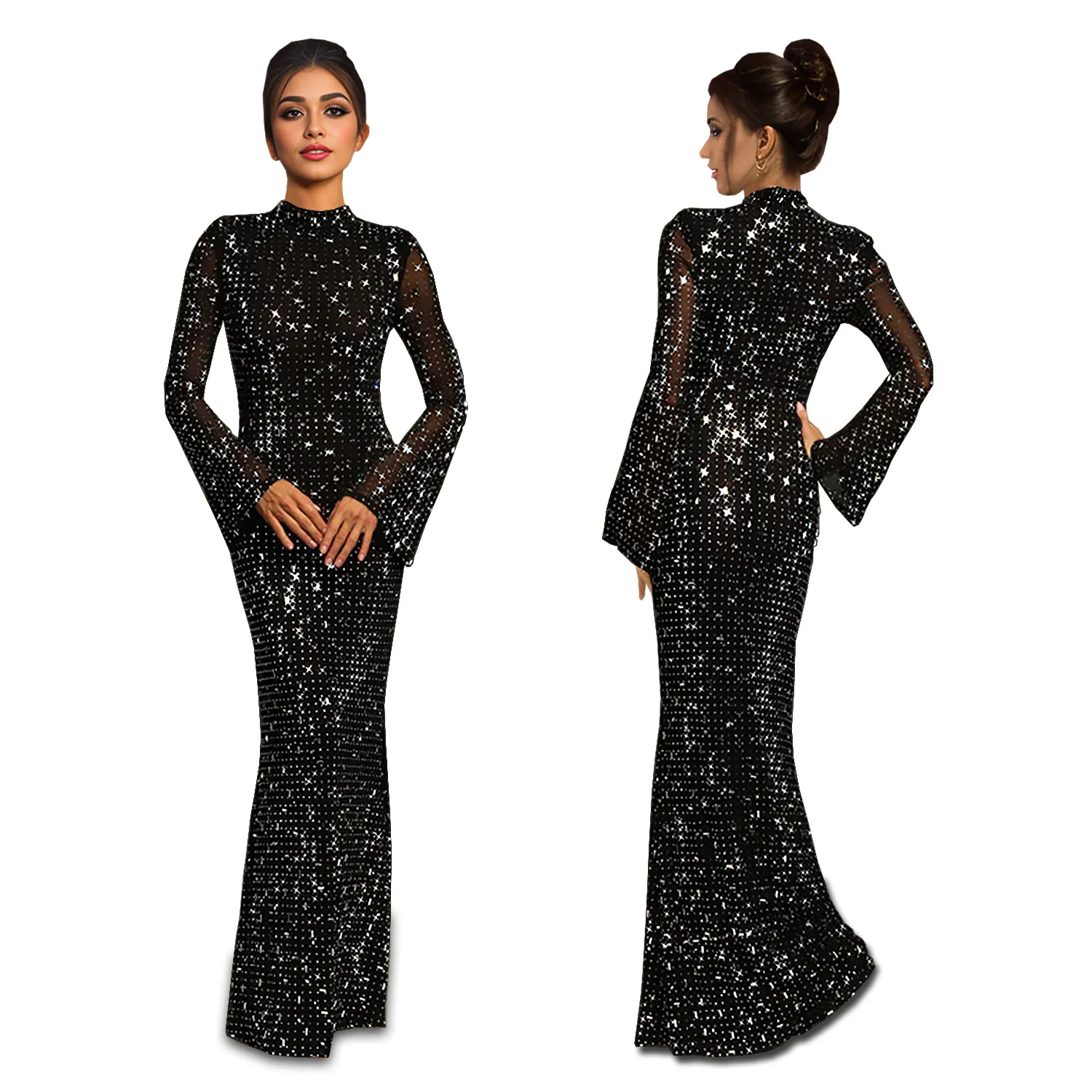 long sleeve maxi birthday dress for women Long Sleeve Pearl Backless Maxi Dress Hot Pink