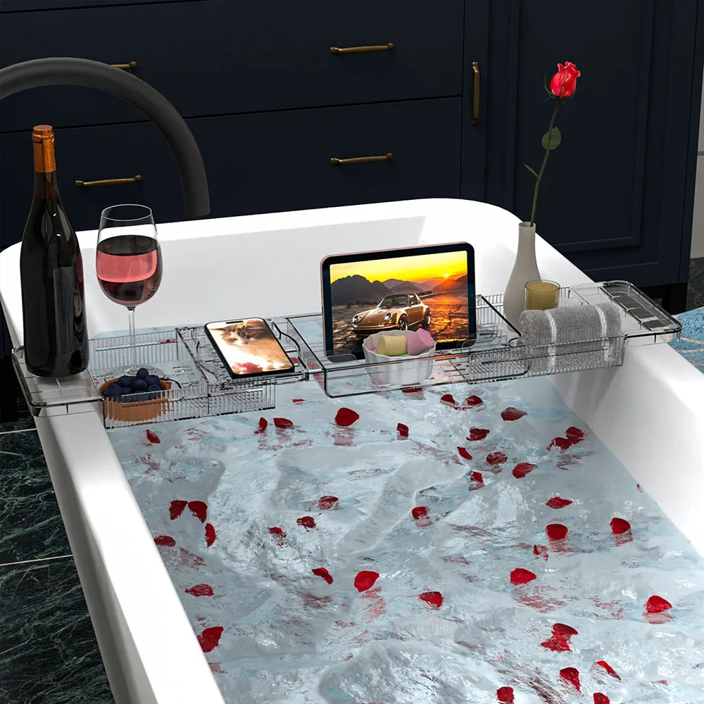 Cross Border Acrylic Retractable Bathtub Rack Household Transparent Storage Makeup Organizers