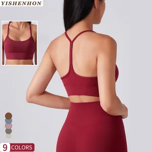 YISHENHON Women's Yoga Bra Sexy Y-Shape Back High Quality Sports Wear Shock-proof Running Underwear XL Size Custom logo