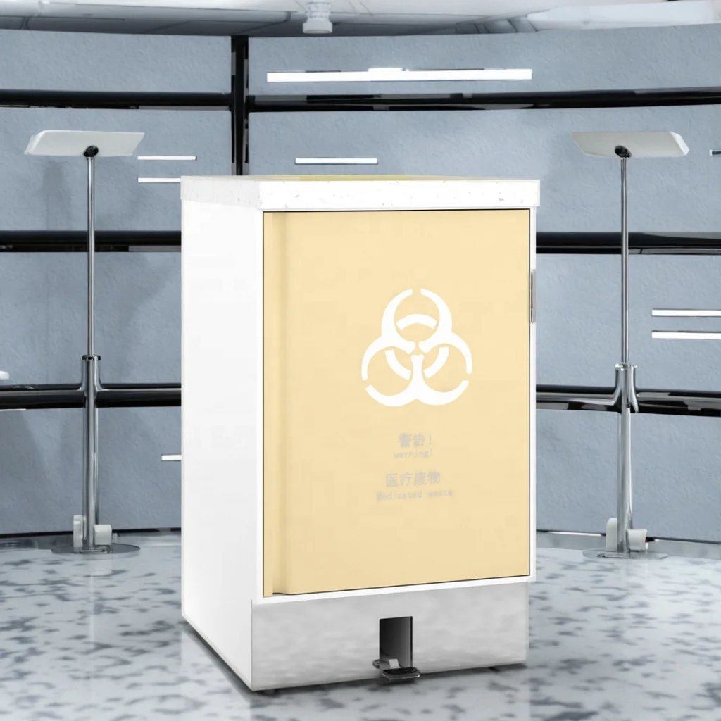 Clinical Stainless Steel Recyclable Bin Cabinet 780mm Foot-Pedal Operation for Hospitals Schools Easy Clean Surfaces Castor 6