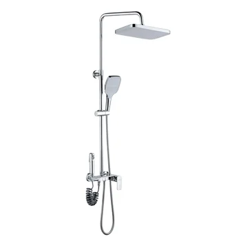 LEOMIX  Brass Body with   Stainless  Steel   Tube with Plastic Hand Shower  with  Top Shower Head   Shower Set