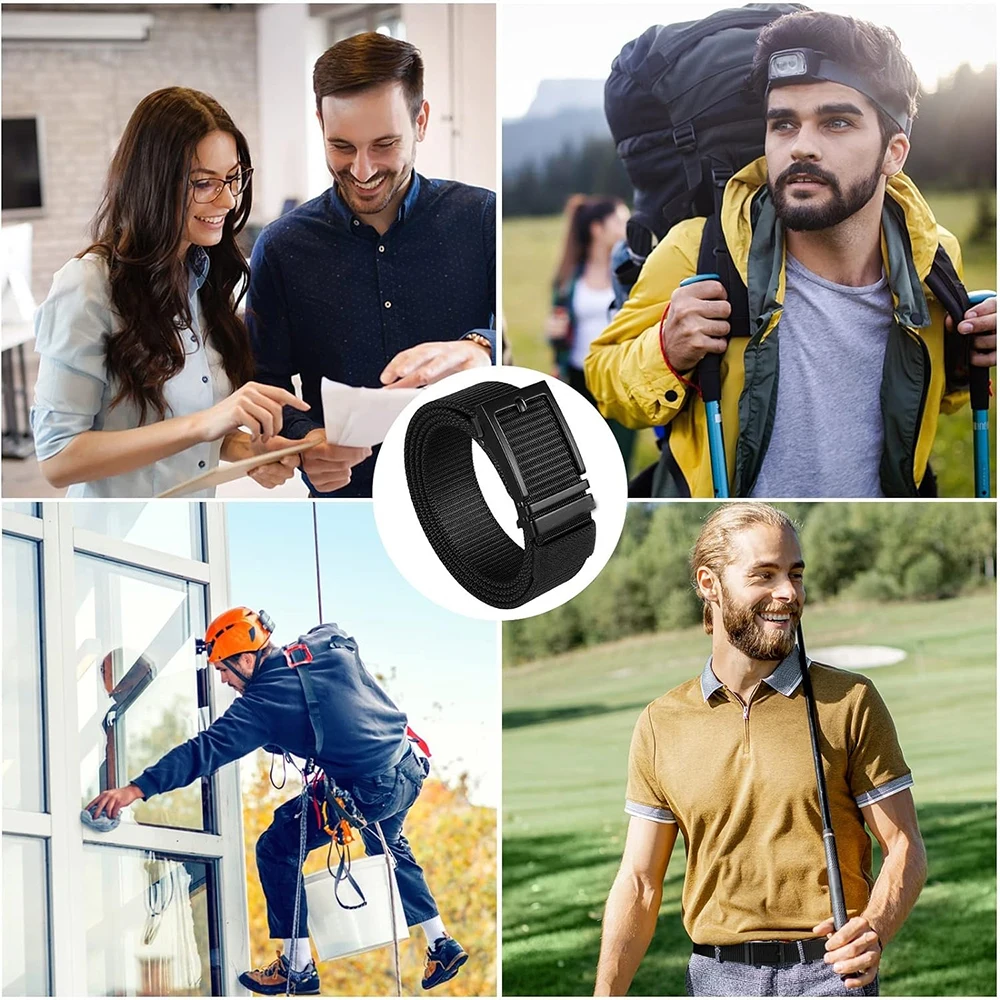 Ratchet Belts Men Casual Golf Web Belt Jeans with Automatic Adjustable Buckle Tactical Nylon Men Waist Belt
