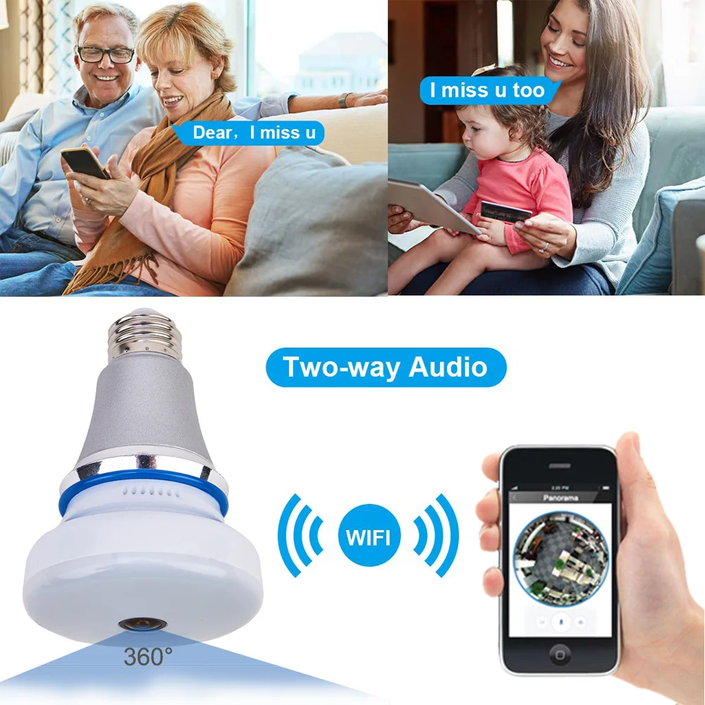 Security Camera APP Control Wireless CCTV Monitor WIFI Monitoring Bulb 1080P WiFi IP Camera Bulb LED Light 360 Degree Fisheye