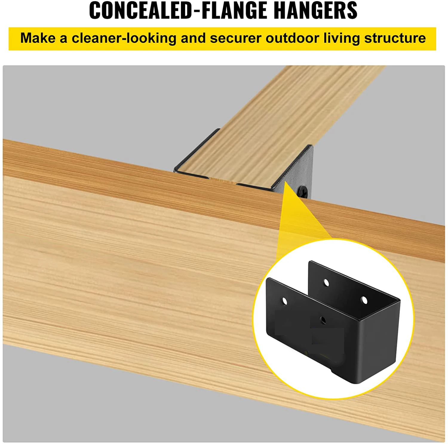 2x4 Concealed Joist Hanger Bracket - 4 Pack Black Powder Coated, With Screws For Pergola, Swing, Fence