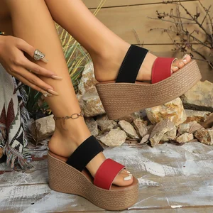 QuiteS 2026 New Style Summer Plus Size Wedge Sandals Thick Platform Sole Slippers Casual Elegant Shoes for Women